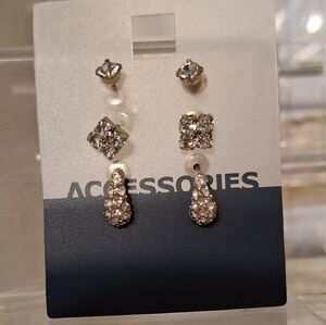 #5 3 pack of clear rhinestone earrings NWT